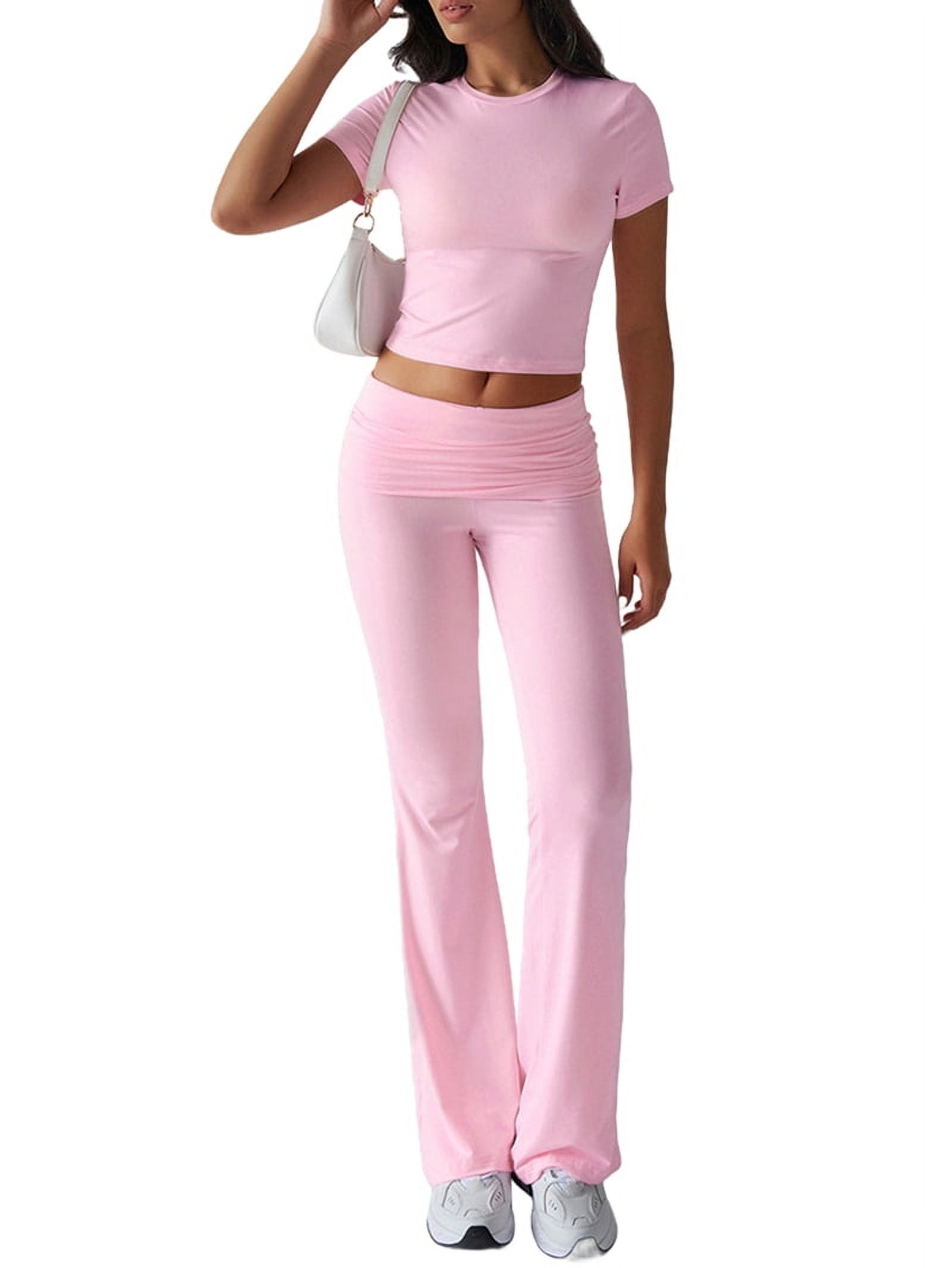 Njoeus Women 2 Piece Outfits Casual Short Sleeve Crop Tops