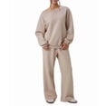 thumbnail image 1 of Women'S 2 Piece Outfits Off the Shoulder Crop Top Wide Leg Sweatpants Matching Lounge Sets Color M, 1 of 8