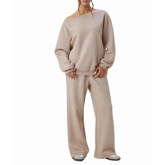 Women'S 2 Piece Outfits Off the Shoulder Crop Top Wide Leg Sweatpants Matching Lounge Sets Color M