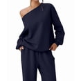 thumbnail image 1 of Women'S 2 Piece Outfits Off the Shoulder Crop Top Wide Leg Sweatpants Matching Lounge Sets S, 1 of 8