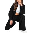 thumbnail image 1 of Women'S 2 Piece Outfits Oversized Casual Zip Up Long Sleeve Sweatshirt with Wide Leg Sweatpants Black L, 1 of 10