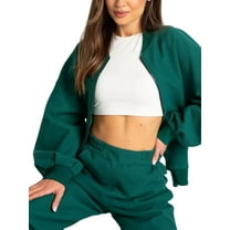 Women'S 2 Piece Outfits Oversized Casual Zip Up Long Sleeve Sweatshirt with Wide Leg Sweatpants Ocean Green L