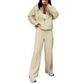 thumbnail image 1 of Women'S 2 Piece Outfits Oversized Fleece Sweatsuit Zip Up Long Sleeve Sweatshirt with Wide Leg Sweatpants Khaki S, 1 of 8