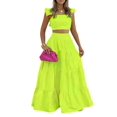 thumbnail image 1 of Women'S 2 Piece Outfits Spaghetti Strap Crop Top and Smocked Waist Ruffle Swing Long Skirt Set Green XL, 1 of 4