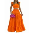 thumbnail image 1 of Women'S 2 Piece Outfits Spaghetti Strap Crop Top and Smocked Waist Ruffle Swing Long Skirt Set Orange M, 1 of 6