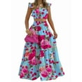 thumbnail image 1 of Women'S 2 Piece Outfits Spaghetti Strap Crop Top and Smocked Waist Ruffle Swing Long Skirt Set Pink Flowers L, 1 of 6
