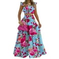 thumbnail image 1 of Women'S 2 Piece Outfits Spaghetti Strap Crop Top and Smocked Waist Ruffle Swing Long Skirt Set Pink Flowers XXL, 1 of 6