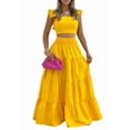 thumbnail image 1 of Women'S 2 Piece Outfits Spaghetti Strap Crop Top and Smocked Waist Ruffle Swing Long Skirt Set Yellow S, 1 of 6