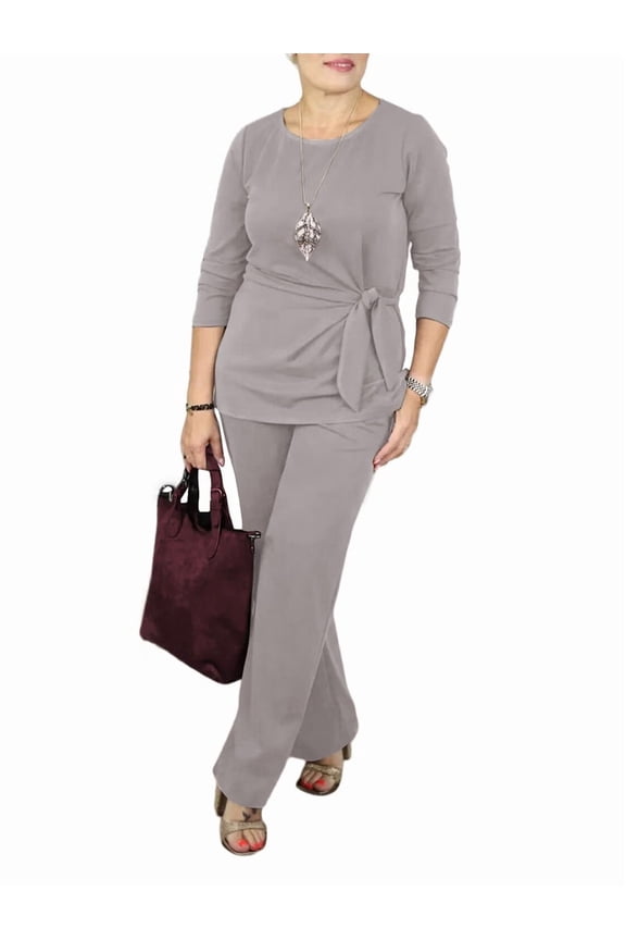 Women'S 2 Piece Outfits Suit Set Top Flared Pants Sets Business Pantsuits Light Brown L