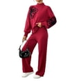 thumbnail image 1 of Women'S 2 Piece Outfits Sweater Lounge Sets Long Sleeve Knit Pullover and Wide Leg Pants Tracksuit Matching Set Red S, 1 of 9