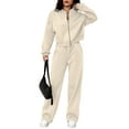 thumbnail image 1 of Women'S 2 Piece Outfits Sweatsuit Zip Up Long Sleeve Sweatshirt with Wide Leg Sweatpants Apricot Color XL, 1 of 8
