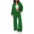 thumbnail image 1 of Women'S 2 Piece Outfits Sweatsuit Zip Up Long Sleeve Sweatshirt with Wide Leg Sweatpants Green XL, 1 of 8