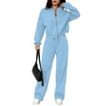 thumbnail image 1 of Women'S 2 Piece Outfits Sweatsuit Zip Up Long Sleeve Sweatshirt with Wide Leg Sweatpants XL, 1 of 8
