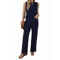 thumbnail image 1 of Women'S 2 Piece Outfits Vest Crew Neck Sleeveless Casual Sets Wide Leg Pants Suits Dark Blue XXL, 1 of 8