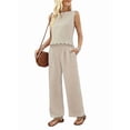 thumbnail image 1 of Women'S 2 Piece Outfits Vest Crew Neck Sleeveless Casual Sets Wide Leg Pants Suits  M, 1 of 8