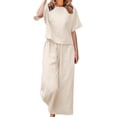 thumbnail image 1 of Women'S 2 Piece Set - Boat Neck Half Sleeve Top & Wide Leg Pants with Pockets, Casual for Work, Travel Creamy White L, 1 of 6