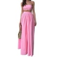 thumbnail image 1 of Women'S 2-Piece Set Sleeveless Strappy Tank A-Line Maxi Skirts Casual Pleated Beach Boho Maxi Skirt with Pocket Pink L, 1 of 9