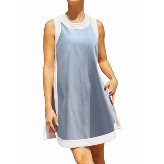 Women'S 2 Piece Sets Casual Color Block Crewneck Sleeveless Pullover Tops Matching Shorts with Pockets Blue L