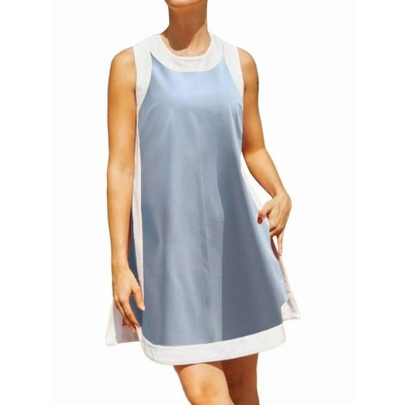 Women'S 2 Piece Sets Casual Color Block Crewneck Sleeveless Pullover Tops Matching Shorts with Pockets Blue L