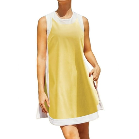 Women'S 2 Piece Sets Casual Color Block Crewneck Sleeveless Pullover Tops Matching Shorts with Pockets Yellow 4XL