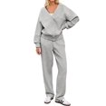 thumbnail image 1 of Women'S 2 Piece Sets Casual Round Neck Button-Down Cardigan with Wide Leg Pants Outfits Loungewear Sets Gray S, 1 of 9