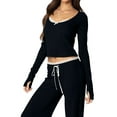 thumbnail image 1 of Women'S 2 Piece Sets Fall Outfits Long Sleeve Wide Leg Tracksuits Casual Lounge Set Matching Sets Black L, 1 of 5