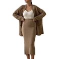 thumbnail image 1 of Women'S 2 Piece Sets Knitted Fall Outfits Long Open Front Cardigan Casual Sweater and Elegant Skirt Set Khaki One size, 1 of 6