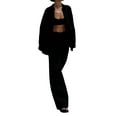 thumbnail image 1 of Women'S 2 Piece Sets-Linen Long Sleeve Shirts + Wide Leg Pants Vacation Outfits Matching Sets Black S, 1 of 10