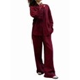thumbnail image 1 of Women'S 2 Piece Sets-Linen Long Sleeve Shirts + Wide Leg Pants Vacation Outfits Matching Sets Wine Red S, 1 of 9