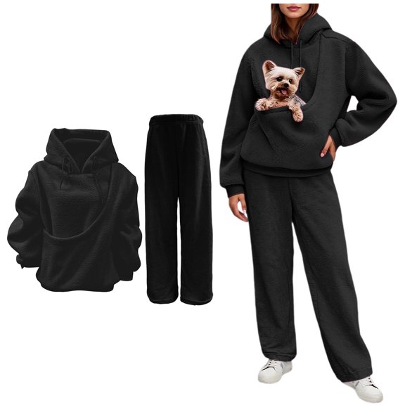 Women'S 2 Piece Sets - Long Sleeve Fleece Pullover Pet Carrier Hoodies With Sweatpants Set Lounge Sets