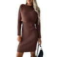 thumbnail image 1 of Women'S 2 Piece Sets Long-Sleeved Sweater Round-Neck Knitted Crop Top and V-Neck Slim Midi Dress Dark Brown XXXL, 1 of 8