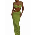 thumbnail image 1 of Women'S 2 Piece Sets Summer Beach Sexy- Ruched Backless - Top and Cut Out Skirt Night Out Dress Green S, 1 of 6
