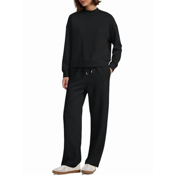 Women'S 2 Piece Sets Sweatshirt Casual Travel Outfits Lounge Wide Leg Tracksuit Cozy Sweatsuits Fashion Black S