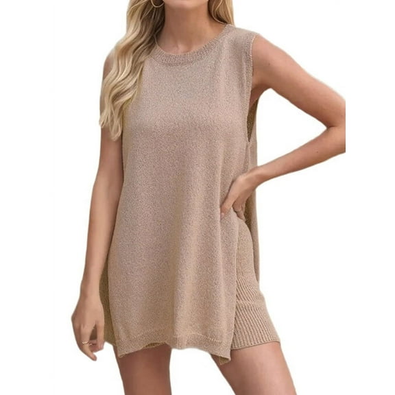 Women'S 2 Piece Short Sets Summer Lounge Sweater Knit Beach Vacation Matching Sets Travel Outfits Pale Pinkish Gray L