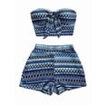 thumbnail image 1 of Women'S 2 Piece Striped Set Off Shoulder Tops and Shorts Summer Two Piece Going Out Beach Vacation Blue L, 1 of 3