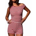thumbnail image 1 of Women'S 2 Piece Striped Set Off Shoulder Tops and Shorts Two Piece Going Out Vacation Cruise Outfits Red & White L, 1 of 9