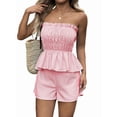 thumbnail image 1 of Women'S 2 Piece Striped Shirred Ruffle Strapless Bandeau Tops and Shorts Set Red XL, 1 of 8