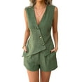 thumbnail image 1 of Women'S 2 Piece Summer Outfits Vacation Short Sets Linen Button Down Matching Sets Vest and Shorts Sets Green XL, 1 of 6