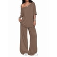 thumbnail image 1 of Women'S 2 Piece Travel Outfits Casual Short Sleeve Knit Sweater Set Wide Leg Pants Lounge Sets Dark Brown M, 1 of 8