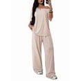 thumbnail image 1 of Women'S 2 Piece Travel Outfits Casual Short Sleeve Knit Sweater Set Wide Leg Pants Lounge Sets Oat Color XL, 1 of 8