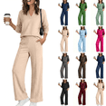 thumbnail image 1 of Women'S 2 Piece V Neck Lounge Set Matching Sweatsuits Lounge Sets For Women Airport Travel Outfits Comfy Athleisure Fall Winter Clothes Wide Leg Palazzo Pants, 1 of 8