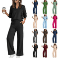 thumbnail image 1 of Women'S 2 Piece V Neck Lounge Set Matching Sweatsuits Lounge Sets For Women Airport Travel Outfits Comfy Athleisure Fall Winter Clothes Wide Leg Palazzo Pants, 1 of 8