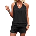 thumbnail image 1 of Women'S 2 Piece Vacation Outfits Sleeveless Tank Top and Matching Shorts Sets Black L, 1 of 8