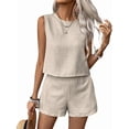 thumbnail image 1 of Women'S 2 Piece Vacation Outfits Sleeveless Tank Top and Matching Shorts Sets Khaki S, 1 of 10
