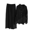 thumbnail image 1 of Women'S 2 Pieces Cotton Linen Loungewear Button Down Shirt and Wide-Leg Pants Set, 1 of 4