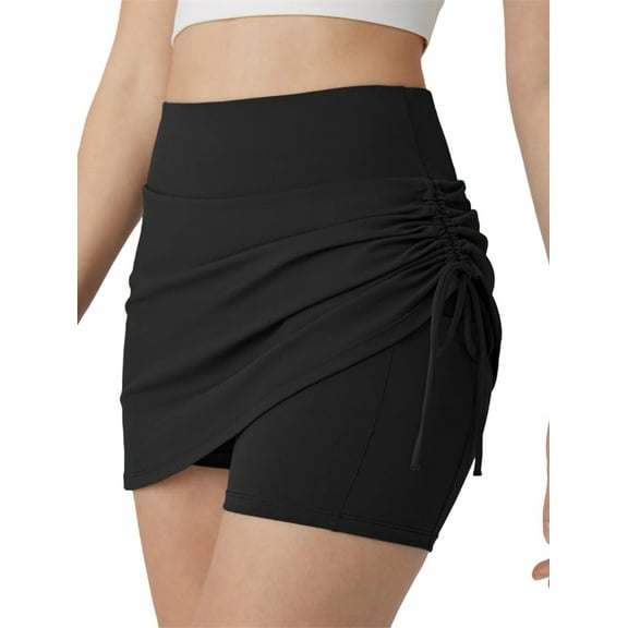 Women'S 2-in-1 Convertible Athletic Skirt with Drawstring - Knee-Length Skort with Pockets for Sports & Casual Black XXL