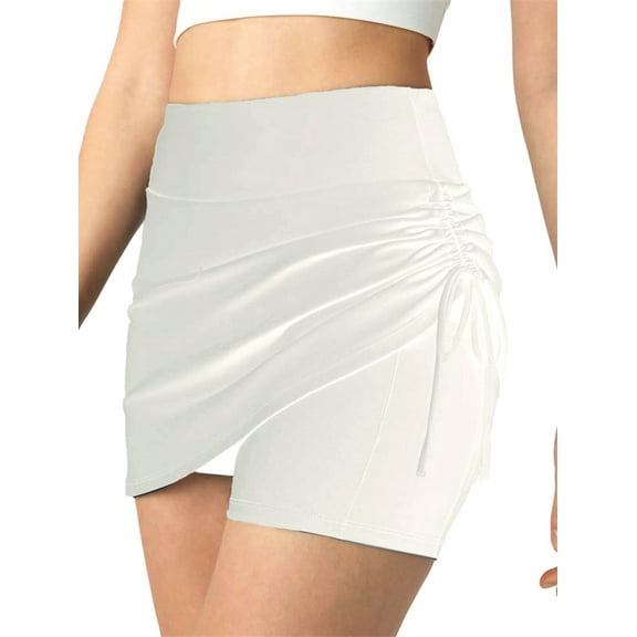 Women'S 2-in-1 Convertible Athletic Skirt with Drawstring - Knee-Length Skort with Pockets for Sports & Casual White L