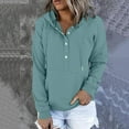 thumbnail image 1 of Women'S 2024 Hoodie Autumn Solid Color Sweatshirt Button Collar Drawstring Hooded Pullover Casual Long Sleeve Shirt With Pocket Light Blue L, 1 of 6