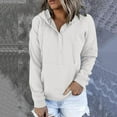 thumbnail image 1 of Women'S 2024 Hoodie Autumn Solid Color Sweatshirt Button Collar Drawstring Hooded Pullover Casual Long Sleeve Shirt With Pocket White M, 1 of 6