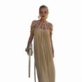 thumbnail image 1 of Women'S 2024 Summer Rope Knot Halter Party Dress Beige One size, 1 of 9